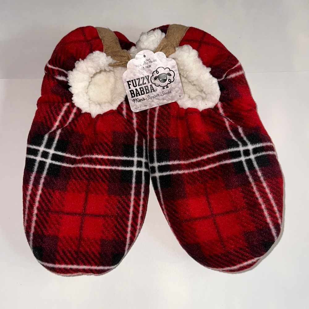 Men’s slippers socks plaid red